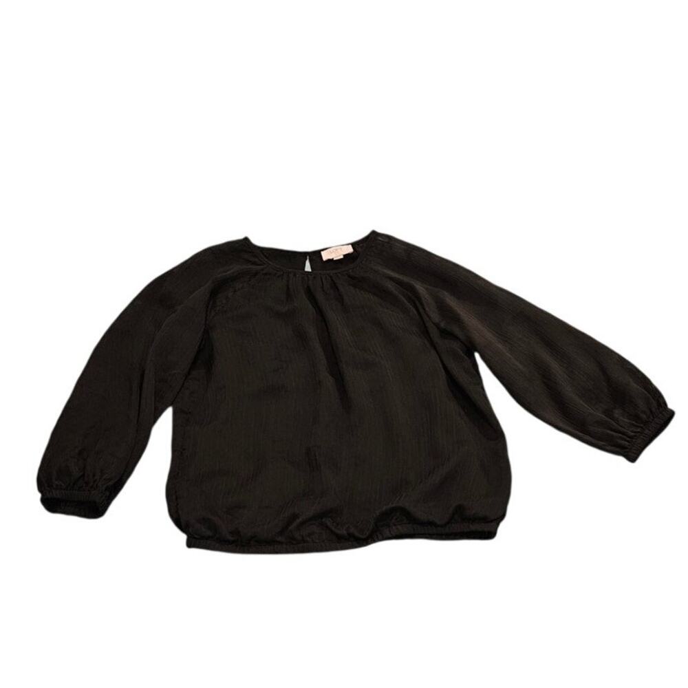 LOFT Outlet Petite Black Sheer Blouse XSP Long Sleeve Elastic Hem Work Top
